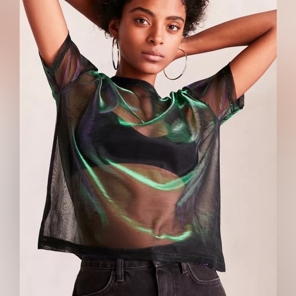 Urban Outfitters Silence + Noise Iridescent Shimmer Mesh Tee